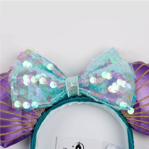 2⚡️'s/$55- Disney Parks Mermaid Ariel Purple Iridescent Minnie Ears HeadbandNWT - Picture 11 of 13